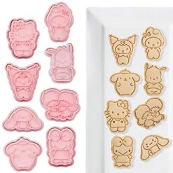 New Cartoon Cookie Cutter Set -8 Piece - Cartoon Stamped Embossed Cookie Cutter Molds For Cake Kids Birthday Party