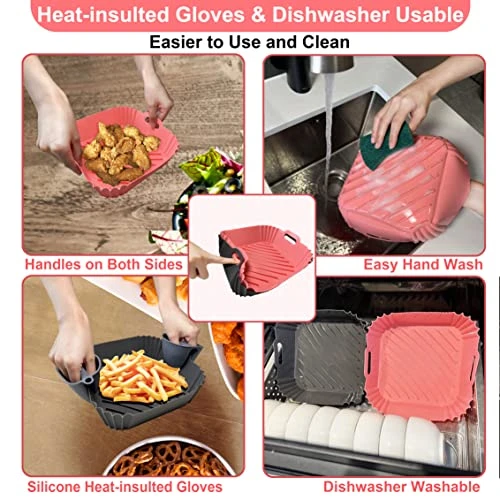 2-Pack Air Fryer Silicone Pots, Dompion Square 8 Inch Food Safe Silicone Basket Liners, Heat Resistant Reusable Easy To Clean Air Fryer Accessories With Heat-proof Gloves For 6QT Or Bigger Air Fryer 6 2-Pack Air Fryer Silicone Pots, Dompion Square 8 Inch Food Safe Silicone Basket Liners, Heat Resistant Reusable Easy To Clean Air Fryer Accessories With Heat-proof Gloves For 6QT Or Bigger Air Fryer - Image 4