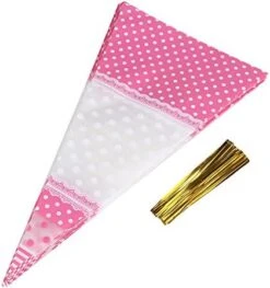 50 Piece Clear Cone-Shaped Treat Popcorn Bags Treat Bags Cellophane Candy Bags With Twist Ties(Pink) -Wilton Shop 51yxv6dNtCL. AC