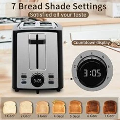 Toaster 2 Slice, Bread Toaster With LCD Display, 7 Shade Settings, 1.４'' Variable Extra Wide Slots Toaster With Cancel, Bagel, Defrost, Reheat Functions, Removable Crumb Tray, 900W, Carbon Black -Wilton Shop 51zF4CoX25L