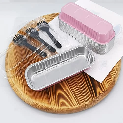 Mini Loaf Pans With Lids 50 Pack, 6.8oz Rectangle Aluminum Foil Baking Pans Tins Containers,Disposable Ramekins Baking Cups Muffin Tins Cupcake Cups For Mini Brownie Cake Bread Loaf -Pink 4 Mini Loaf Pans With Lids 50 Pack, 6.8oz Rectangle Aluminum Foil Baking Pans Tins Containers,Disposable Ramekins Baking Cups Muffin Tins Cupcake Cups For Mini Brownie Cake Bread Loaf -Pink - Image 2