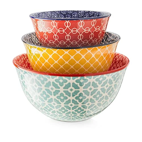 Vibrant Mixing Bowls (Set Of 3), Ceramic Mixing Bowls, Serving Bowls, Colorful Nesting Bowls, Great For Cooking, Baking, Prepping, Housewarming Gift, 3.7/2/1 Qt, Bowls For Kitchen 3 Vibrant Mixing Bowls (Set Of 3), Ceramic Mixing Bowls, Serving Bowls, Colorful Nesting Bowls, Great For Cooking, Baking, Prepping, Housewarming Gift, 3.7/2/1 Qt, Bowls For Kitchen