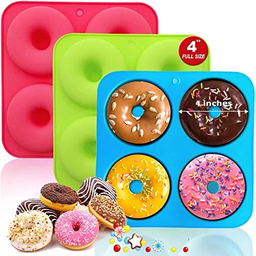 Full Size Silicone Donut Mold - 4 Inch Big Size Silicone Doughnut Pan Set, Non-Stick, Just Pop Out! Heat Resistant, BPA FREE And Dishwasher Safe, For Donut Cake Biscuit Bagels (3PK) 3 Full Size Silicone Donut Mold - 4 Inch Big Size Silicone Doughnut Pan Set, Non-Stick, Just Pop Out! Heat Resistant, BPA FREE And Dishwasher Safe, For Donut Cake Biscuit Bagels (3PK)