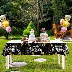 Happy Birthday Decorations, 1pcs Black And Gold Birthday Tablecloth For Men Women, Plastic Disposable Rectangle Table Cover For 90th 80th 70th 60th 50th 40th 30th Birthday Party Decor- 54" X 108" -Wilton Shop 51zy7XeEadL