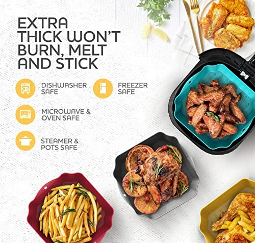 Ilicone Air Fryer Liners Set OF 2, Air Fryer Silicone Liners For 4-7QT Air Fryer Tray Baking Oven, 7.5” Reusable Square Air Fryer Liners With Handles & Holes, Air Fryer Inserts, Air Fryer Accessories 7 Ilicone Air Fryer Liners Set OF 2, Air Fryer Silicone Liners For 4-7QT Air Fryer Tray Baking Oven, 7.5” Reusable Square Air Fryer Liners With Handles & Holes, Air Fryer Inserts, Air Fryer Accessories - Image 5