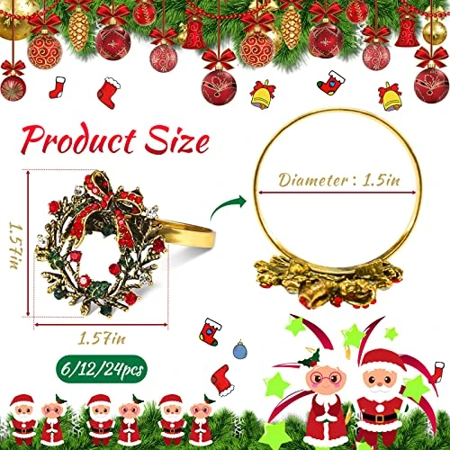 Set Of 8 Christmas Wreath Napkin Rings Set- Diamond Wreath Xmas Napkin Ring Holders For Cloth Napkins, Christmas Holiday Party Dinner Table Decoration 3 Set Of 8 Christmas Wreath Napkin Rings Set- Diamond Wreath Xmas Napkin Ring Holders For Cloth Napkins, Christmas Holiday Party Dinner Table Decoration