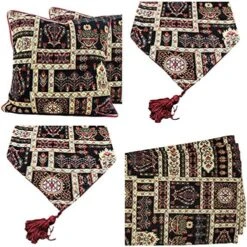 Rk Botanical Fleur Dining Table Tapestry Bundle - Set Of 8 Pieces Mughal Floral Ornate Colorful Black Cotton Linen Decor - 4 Placemats, 2 Table Runners, 2 Throw Pillow Covers (18197) 20 Rk Botanical Fleur Dining Table Tapestry Bundle - Set Of 8 Pieces Mughal Floral Ornate Colorful Black Cotton Linen Decor - 4 Placemats, 2 Table Runners, 2 Throw Pillow Covers (18197) -Wilton Shop 611J18MfYzL. AC