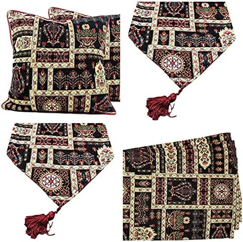 Rk Botanical Fleur Dining Table Tapestry Bundle - Set Of 8 Pieces Mughal Floral Ornate Colorful Black Cotton Linen Decor - 4 Placemats, 2 Table Runners, 2 Throw Pillow Covers (18197) 9 Rk Botanical Fleur Dining Table Tapestry Bundle - Set Of 8 Pieces Mughal Floral Ornate Colorful Black Cotton Linen Decor - 4 Placemats, 2 Table Runners, 2 Throw Pillow Covers (18197) - Image 7
