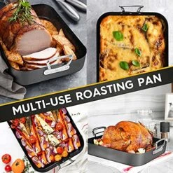 Roasting Pan With Rack, Hard Anodized Turkey Roaster Pan, Large Turkey Roasting Pan For Oven, Nonstick Rectangular Roaster Pan With Rack, 16 Inch X 12 Inch -Wilton Shop 611LRiUqpHL