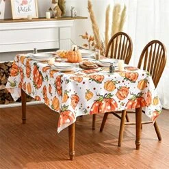 Watercolor Polka Dot Pumpkins Fall Tablecloth 60x84 Inch, Autumn Thanksgiving Harvest Vintage Table Cover For Party Picnic Dinner Decor