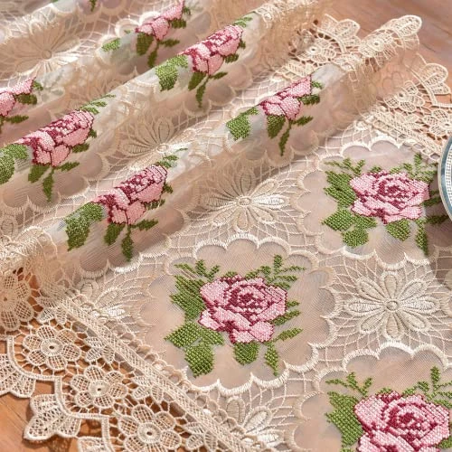 Gold Lace Table Runner ,Summer Floral Table Runners 60 Inches Long Doilies, Boho Farmhouse Coffee Dining Table Runner For Wedding Party Decorations, Dining Room Dresser Decor (16IN*60IN) 4 Gold Lace Table Runner ,Summer Floral Table Runners 60 Inches Long Doilies, Boho Farmhouse Coffee Dining Table Runner For Wedding Party Decorations, Dining Room Dresser Decor (16IN*60IN) - Image 2
