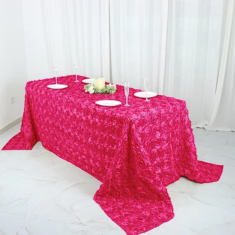 90x132 Red Satin Raised Rosettes Rectangle Tablecloth Wedding Party Dining Room Table Linens 11 90x132 Red Satin Raised Rosettes Rectangle Tablecloth Wedding Party Dining Room Table Linens - Image 9