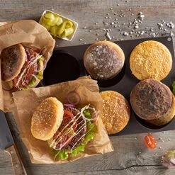 Lurch Germany Flexiform Non Stick Silicone Hamburger Bun Baking Pan | Perfect Mold For Little Cakes Or Bread | 6 Cavities For Burger Buns - Brown (Ø 3" Buns) 12 Lurch Germany Flexiform Non Stick Silicone Hamburger Bun Baking Pan | Perfect Mold For Little Cakes Or Bread | 6 Cavities For Burger Buns - Brown (Ø 3" Buns) -Wilton Shop 613ApqsiOxL