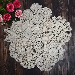 8Pcs 100% Cotton Hand Crochet Doilies ， Varied Sizes, 5-10 Inches For Table Decoration Vintage Wedding Tea Party (Beige) -Wilton Shop 614Wlf2WhaS