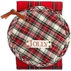 Mud Pie (Red Tartan Pot Holder And Towel, 2 Piece Set 8" Dia 26" X 18" -Wilton Shop 614dcHZ3tBL. AC