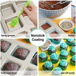 Brownie Pan, 1 Pack 6 Cavity Gold Nonstick Square Mini Brownie Muffin Cake Pan Cheesecake Cupcake Bakeware Carbon Steel Brownie Baking Tray 2x3 Individual Cutter Bakeware For Oven Baking -Wilton Shop 615IGnq9rUL