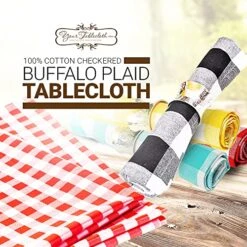 100% Cotton Checkered Buffalo Tablecloth - Washable Table Cover Perfect For Any Occasion Indoors Or Outdoors Red And White 52 X 52
