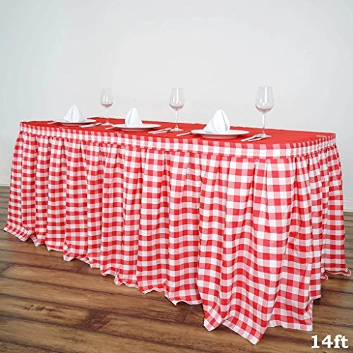 BalsaCircle 14 Feet X 29-Inch Red On White Checkered Gingham Polyester Table Skirt Linens Wedding Party Events Decorations Dining 4 BalsaCircle 14 Feet X 29-Inch Red On White Checkered Gingham Polyester Table Skirt Linens Wedding Party Events Decorations Dining - Image 2