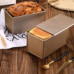 Pullman Loaf Pan With Lid Non-Stick Toast Pan Box Mold For Baking Bread Bakeware Bread Toast Mold Aluminum Alloy, Toast Bread Box Mold Pan Bread Baking Pan (Gold) -Wilton Shop 616NDCfkAzL