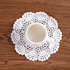 Round Coaster 4-Pieces Handmade Crochet Small Cotton Doilies Lace Table Hollow Placemats 8-Inch (White) -Wilton Shop 6176FablORL