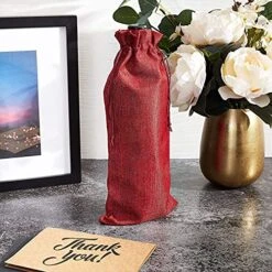 Reusable Jute Burlap Wine Bags With Drawstring (Red, 12-Pack)