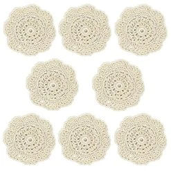 8 Pack 4" Doilies Cotton Coaster Cup Mat Hollow Crochet Lace Cotton Coasters Doilies Round Flower Shape Cup Mat Handmade Table Placemats For Drinks Cups Bottles Decoration 4 Inch Beige