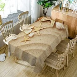 Seashells On Sand Table Cloths Rectangle Tropical Beach Marine Nature Starfish Sea Star Wave Sand Tablecloths Decoration 50X72 Inch Polyester For Outdoor Indoor Home Party Picnic -Wilton Shop 6191xhvFyvL