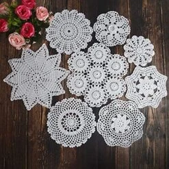 8Pcs 100% Cotton Hand Crochet Doilies ， Varied Sizes, 5-10 Inches For Table Decoration Vintage Wedding Tea Party (Beige) -Wilton Shop 619801cYKXS. AC