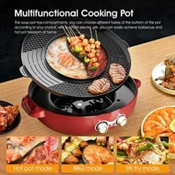 Hot Pot With Grill, Electric Hot Pot With Dual Temperature Control, Hotpot Pot Electric Grill Shabu Shabu Pot Korean Bbq Grill Smokeless For Simmer, Boil, Fry, Roast, Red 9 Hot Pot With Grill, Electric Hot Pot With Dual Temperature Control, Hotpot Pot Electric Grill Shabu Shabu Pot Korean Bbq Grill Smokeless For Simmer, Boil, Fry, Roast, Red -Wilton Shop 619LKpAHyQL