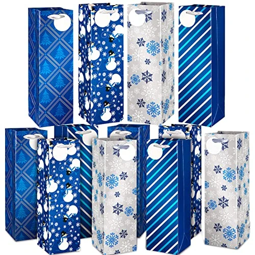 12 Pack Winter Wine Bags Wine Gift Bags With Handle And Tags Blue Snowman Xmas Tree Snowflake Stripe Bottle Bags For Winter Holiday Christmas Party Favor Home Table Decoration, 4 Design 3 12 Pack Winter Wine Bags Wine Gift Bags With Handle And Tags Blue Snowman Xmas Tree Snowflake Stripe Bottle Bags For Winter Holiday Christmas Party Favor Home Table Decoration, 4 Design