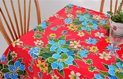 - Waterproof Oilcloth Table Cloth - Wipeable Tablecloths For Picnic - Non-Fading Plastic Table Cover With Better Than Flannel Backing - Hibiscus Red - 55 X 90 In Rectangle