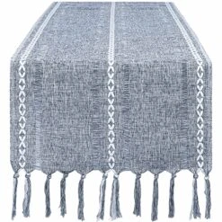72" Farmhouse Table Runner,Hand-Woven Boho Table Runners With Tassels For Bohemian, Rustic,Bridal,Shower,Wedding, Dinner ,13 X 72 Inches-Blue