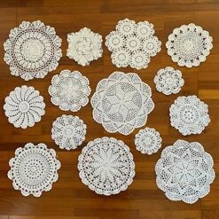 14 Pcs Cotton Crochet Doilies 4-11.5" Handmade White Beige Placemats (Beige 5pc+White 5pc+other 4pc) -Wilton Shop 61E28cw M L. AC
