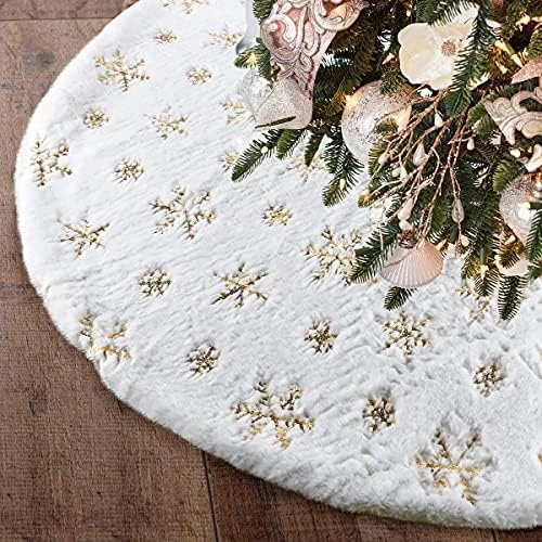 Christmas Tree Skirt,48" White Faux Fur With Gold Sequin Snowflakes Xmas Tree Rug For White Gold Christmas Decorations 13 Christmas Tree Skirt,48" White Faux Fur With Gold Sequin Snowflakes Xmas Tree Rug For White Gold Christmas Decorations - Image 11