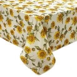Classic Euro Sunflower Tablecloth With Large Sunflowers Design, 60" Round