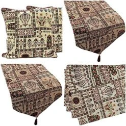 Rk Botanical Fleur Dining Table Tapestry Bundle - Set Of 8 Pieces Mughal Floral Ornate Colorful Black Cotton Linen Decor - 4 Placemats, 2 Table Runners, 2 Throw Pillow Covers (18197) 23 Rk Botanical Fleur Dining Table Tapestry Bundle - Set Of 8 Pieces Mughal Floral Ornate Colorful Black Cotton Linen Decor - 4 Placemats, 2 Table Runners, 2 Throw Pillow Covers (18197) -Wilton Shop 61G8aMhW8EL. AC