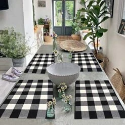 KIMODE Cotton Buffalo Plaid Placemats Set Of 4, 13" X 19" Farmhouse Black/White Hand-Woven Checkered Heat Resistant Kitchen Table Mats, Dinning Table Linen Machine Washable Minimalist Home Decorative -Wilton Shop 61HHks9UIIL