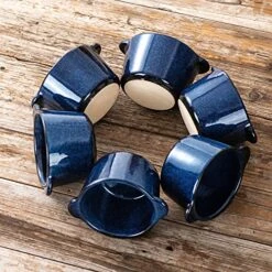 Creme Brulee Ramekins Ceramic Bowls - VICRAYS Mini Custard Cups 8 Oz Oven Safe Bowls Souffle Dishes For Baking Individual Casserole Dipping Sauce Pioneer Woman Bakeware Set Of 6, Blue -Wilton Shop 61Iv0go6fHL