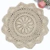 6PCS 12" Round Crochet Lace Doily Beige 100% Cotton Handmade, Set Of 6 Pieces