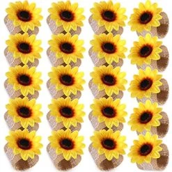 Thanksgiving Fall Sunflower Napkin Ring Holders Farmhouse Fall Napkin Rings Burlap Lace Linen Yellow Flower Buckle For Christmas Xmas Wedding Banquet Party Dinning Table Setting Decoration (20)