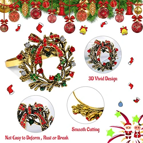 Set Of 8 Christmas Wreath Napkin Rings Set- Diamond Wreath Xmas Napkin Ring Holders For Cloth Napkins, Christmas Holiday Party Dinner Table Decoration 4 Set Of 8 Christmas Wreath Napkin Rings Set- Diamond Wreath Xmas Napkin Ring Holders For Cloth Napkins, Christmas Holiday Party Dinner Table Decoration - Image 2