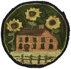 House And Sunflowers Hooked Chair Pad