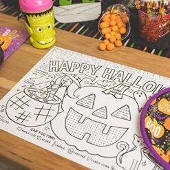 – Halloween Placemats For Kids (Pack Of 12 Pumpkin Placemats) | Coloring Activity Paper Table Mats For Children’s School Party Craft | Disposable Bulk Bundle Set