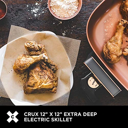 RUX Electric Skillet With Glass Lid - Nonstick Scratch Resistant Ceramic Pan, Extra Deep With Removable Temperature Probe, 12" X 12", 1400 Watts 6 RUX Electric Skillet With Glass Lid - Nonstick Scratch Resistant Ceramic Pan, Extra Deep With Removable Temperature Probe, 12" X 12", 1400 Watts - Image 4