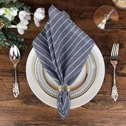 Linen Napkins 20x20 Inch Oversized Stripe Dinner Napkins Soft Washable Cloth Napkins For Parties Dinners Weddings Cocktail & Home Use Set Of 6, Grey/Blue -Wilton Shop 61M0RUuB0ML