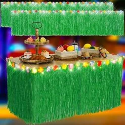 2 Pcs 9 Feet Grass Table Skirt Hawaiian Table Skirt With 4 Meter Led String Light Luau Table Skirt Hawaii Grass Table Skirt Raffia Style Fringe For Tropical Hawaii Themed Birthday Party (Straw Color) -Wilton Shop 61MMafn2wbL. AC