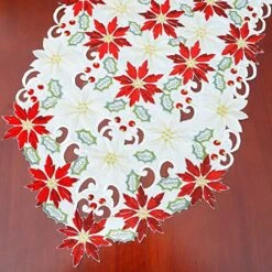 Christmas Poinsettia Table Runner For Holiday Decorations, Embroidered Holly Leaves 14 × 90 Inch -Wilton Shop 61NRdAAv6xL
