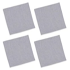 Navy Blue And White Ticking Stripe Woven Cotton Fabric Napkins 18 Inches Square, Set Of 4