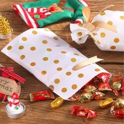 30 Packs Treat Bags With Drawstring Candy Bags, Plastic Favor Bag Drawstring Cookie Bags For Christmas Wedding Party Birthday Engagement Holiday Favor (Gold Polka Dot Print) -Wilton Shop 61NtluCLa1L