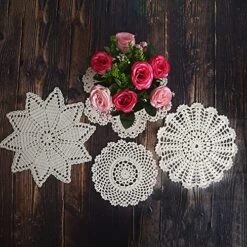 8Pcs 100% Cotton Hand Crochet Doilies ， Varied Sizes, 5-10 Inches For Table Decoration Vintage Wedding Tea Party (Beige) -Wilton Shop 61ODsAkJENS